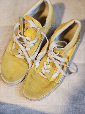 Women's Yellow Suede Low-Top Sneakers with White Stripe
